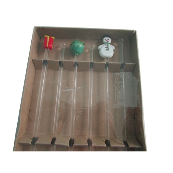 Set Of 6 Hand Blown Glass Christmas Themed Swizzle Sticks EUC - Picture 15 of 16